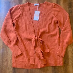 Kirundo NWT Wrap Sweater Medium Orange v-neck Wrap Side tie belt Balloon sleeve